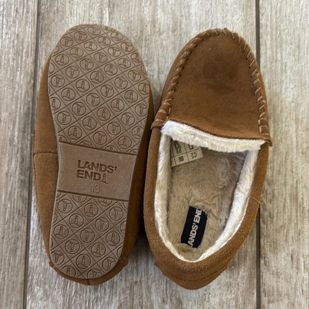 Lands End Brown Suede Moccasin Slippers